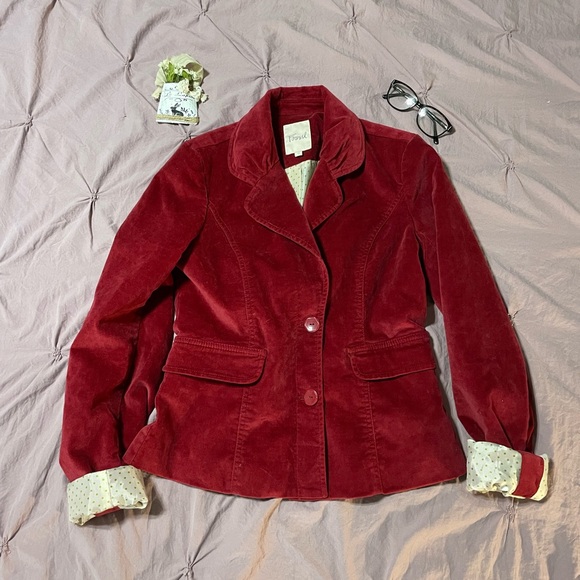 Reserved for Trade Fossil Women's Burgundy Velvet Suede Beautiful Blazer - Picture 2 of 10